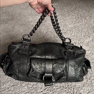 Thomas Wylde skull leather bag metallic green